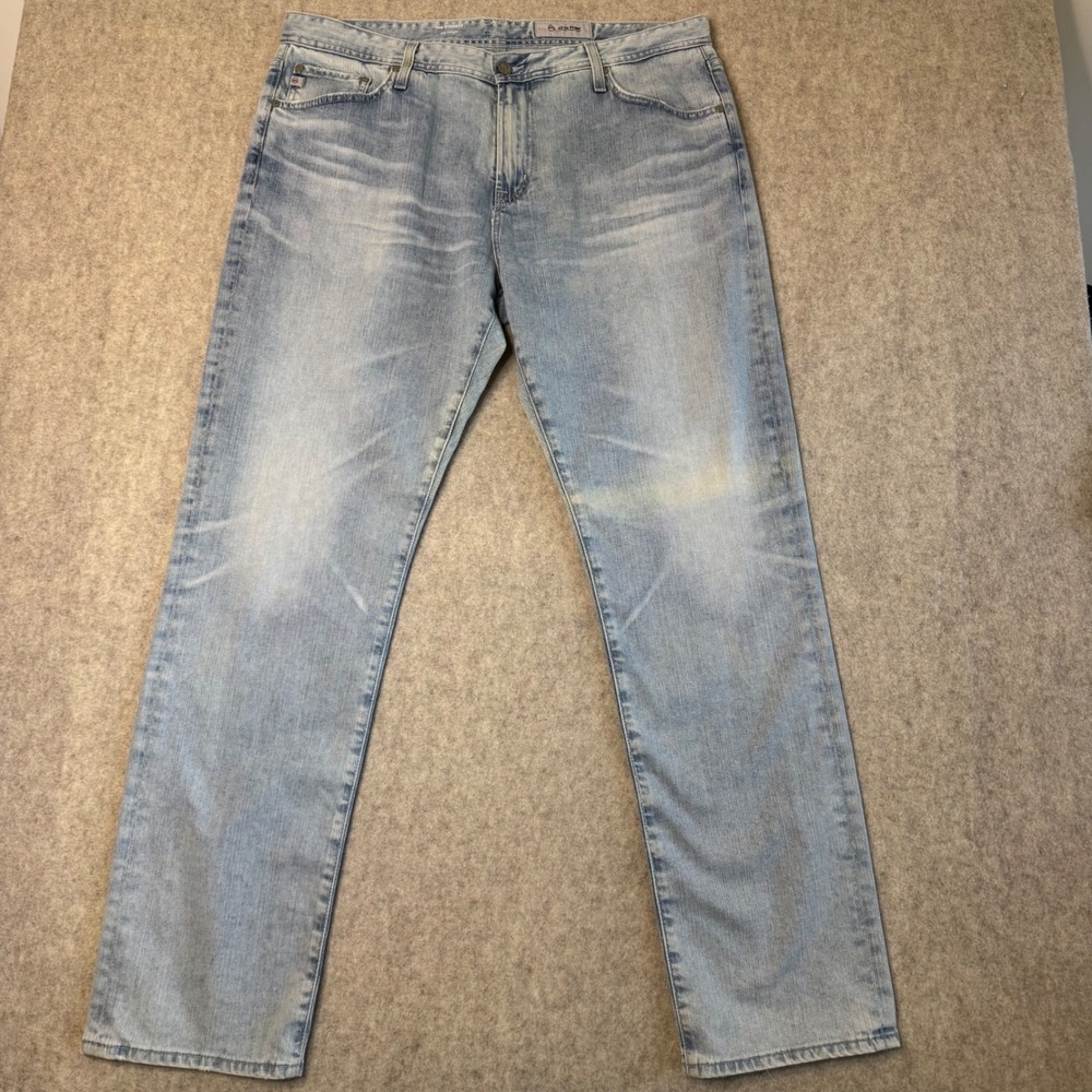 AG Adriano Goldschmied Everett Slim Straight Jeans Mens 38x33 Light Wash Aged